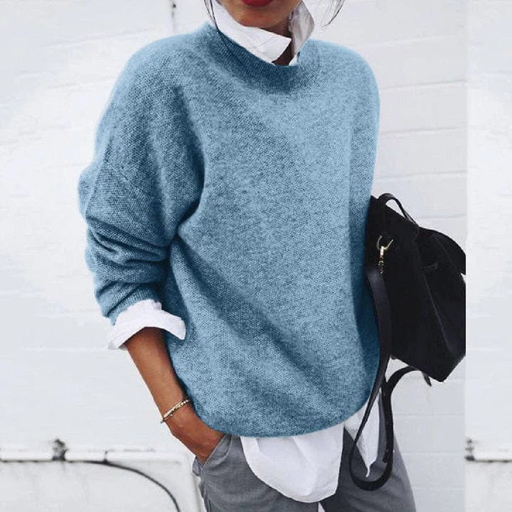 Evie - Women's Oversized Knitted Jumper with Casual Smart Mock Neck