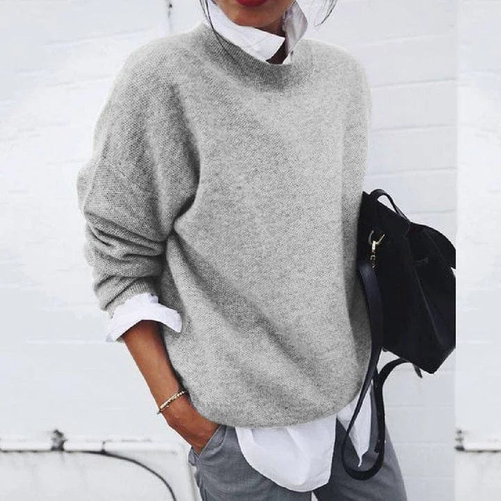 Evie - Women's Oversized Knitted Jumper with Casual Smart Mock Neck