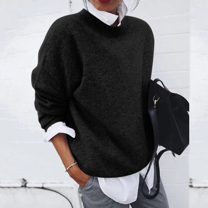 Evie - Women's Oversized Knitted Jumper with Casual Smart Mock Neck