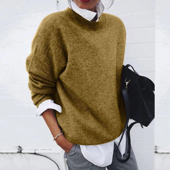 Evie - Women's Oversized Knitted Jumper with Casual Smart Mock Neck