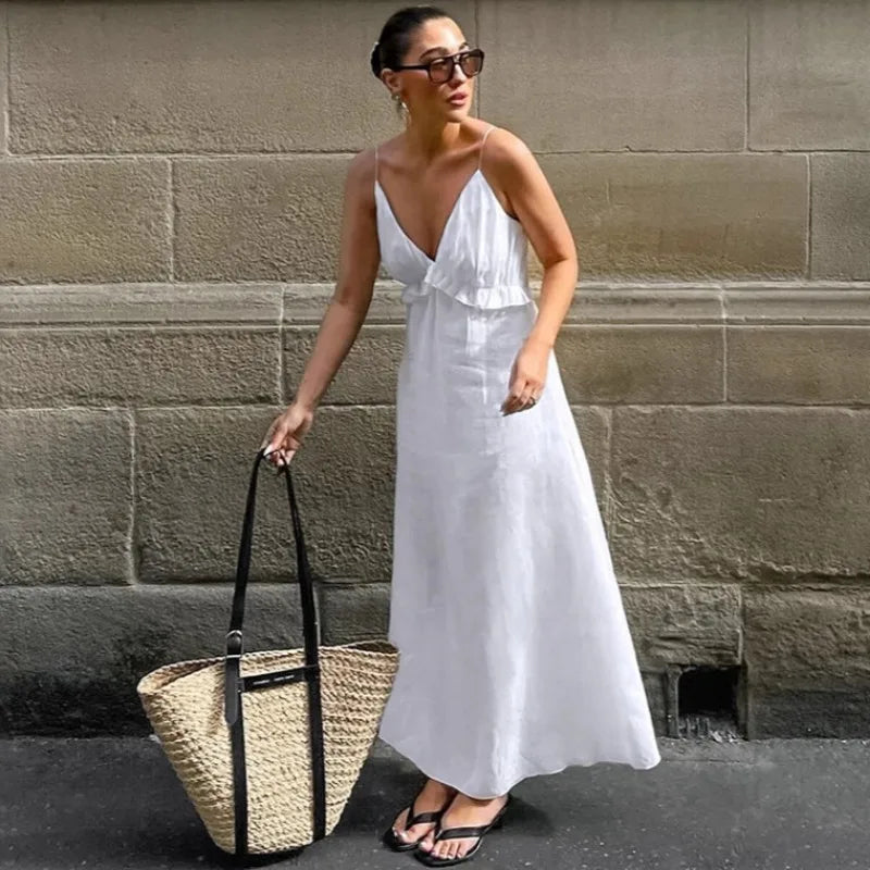Florence - Boho Women's Summer Maxi Dress with V-Neck and Thin Straps