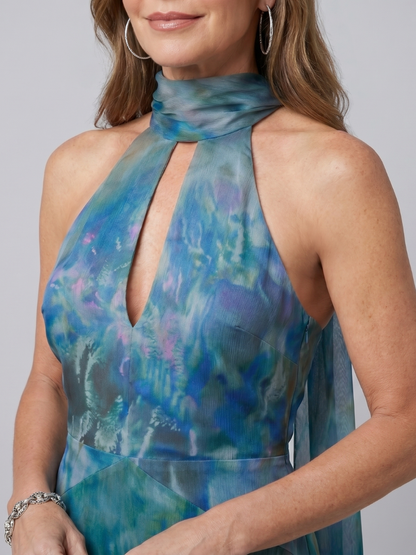 Florence - Elegant Women's Maxi Dress with Halter Neck and Keyhole Detail