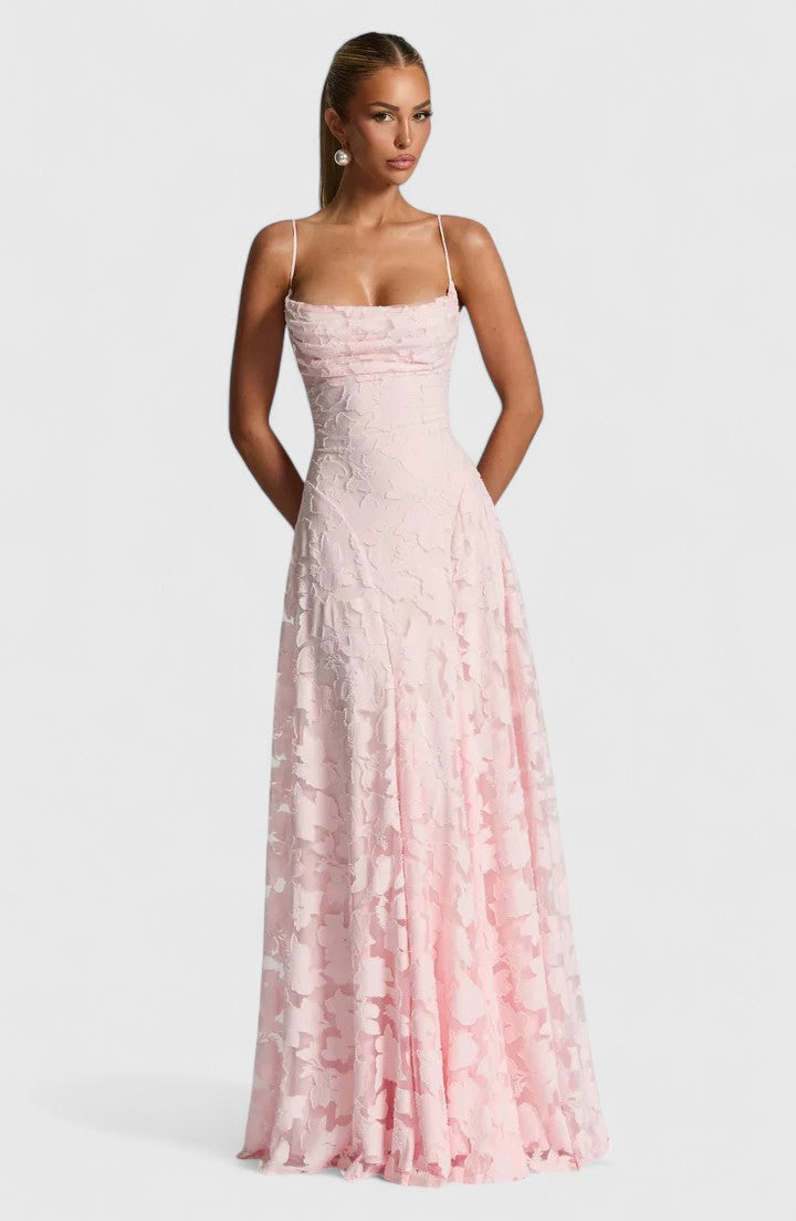 Florence - Elegant Women's Prom Maxi Dress with Square Neck and Lace Detail
