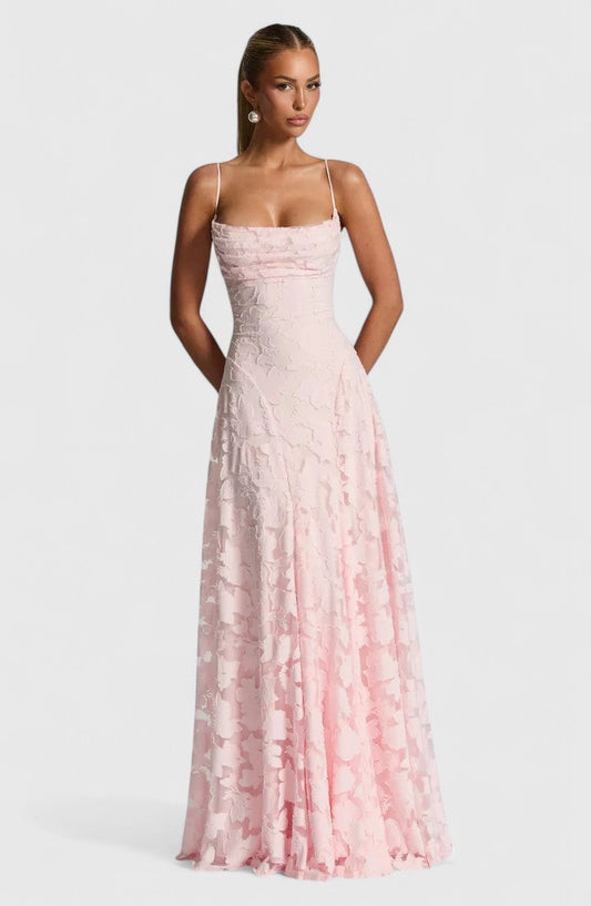 Florence - Elegant Women's Prom Maxi Dress with Square Neck and Lace Detail