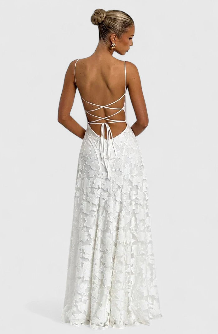 Florence - Elegant Women's Prom Maxi Dress with Square Neck and Lace Detail