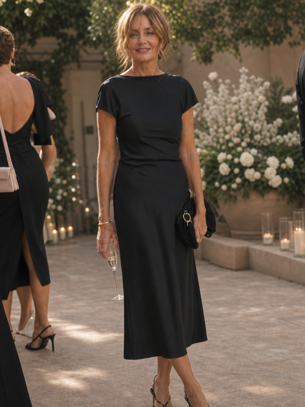 Florence - Formal Women's Wedding Guest Dress with Cap Sleeves and Ruched Waist