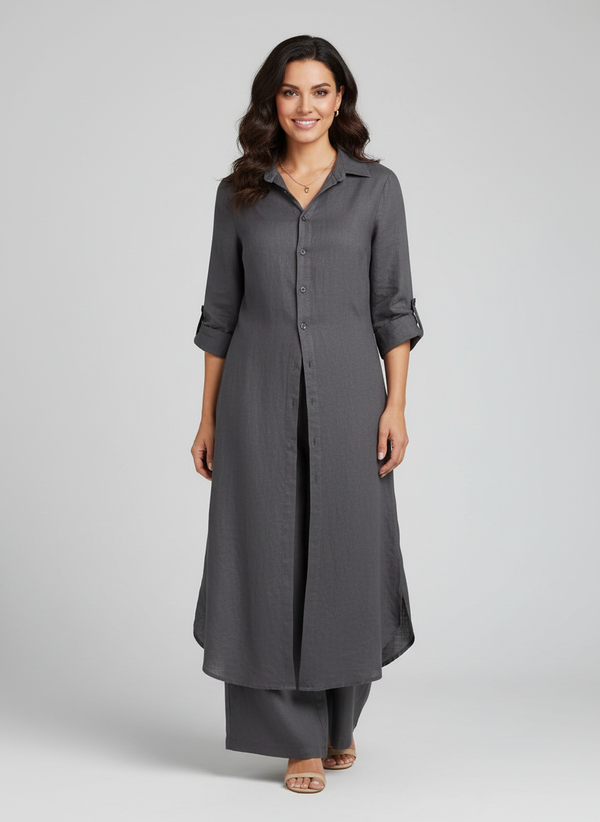 Florence - Smart Women's Linen Set with Longline Shirt and Wide-Leg Trousers