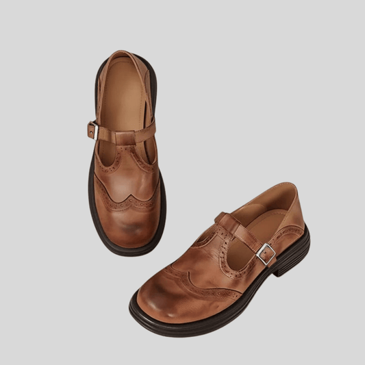 Florence - Vintage Orthopedic Women's Shoes with Buckle Strap and Brogue Detail