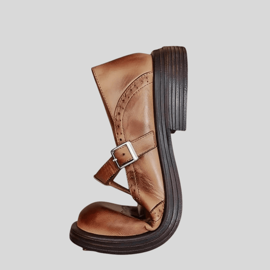 Florence - Vintage Orthopedic Women's Shoes with Buckle Strap and Brogue Detail