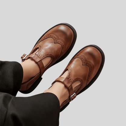 Florence - Vintage Orthopedic Women's Shoes with Buckle Strap and Brogue Detail