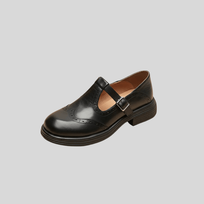 Florence - Vintage Orthopedic Women's Shoes with Buckle Strap and Brogue Detail