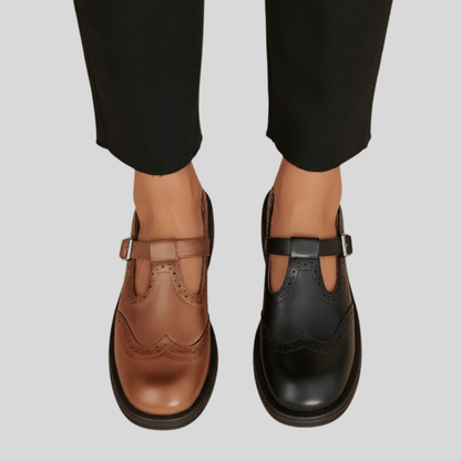 Florence - Vintage Orthopedic Women's Shoes with Buckle Strap and Brogue Detail