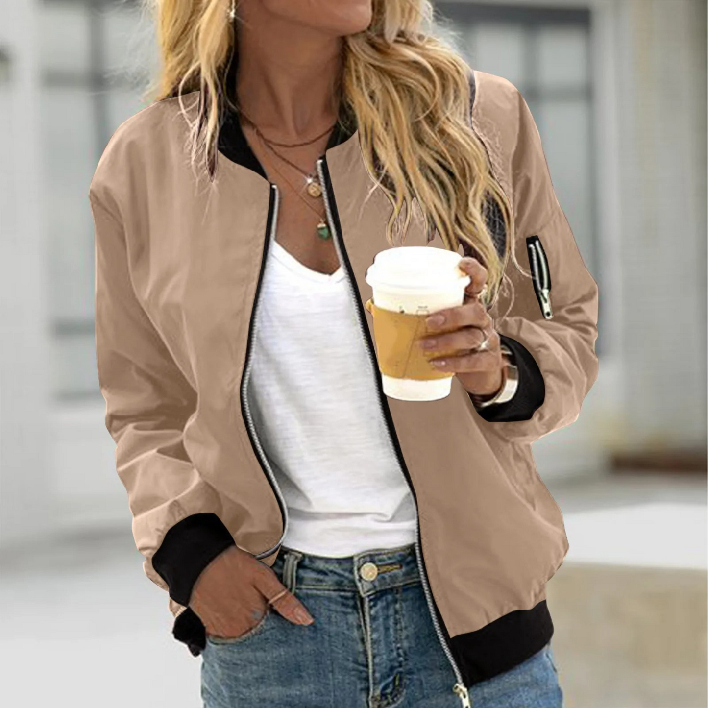 Florence - Women's Lightweight Bomber Jacket with Zip Pockets for Autumn
