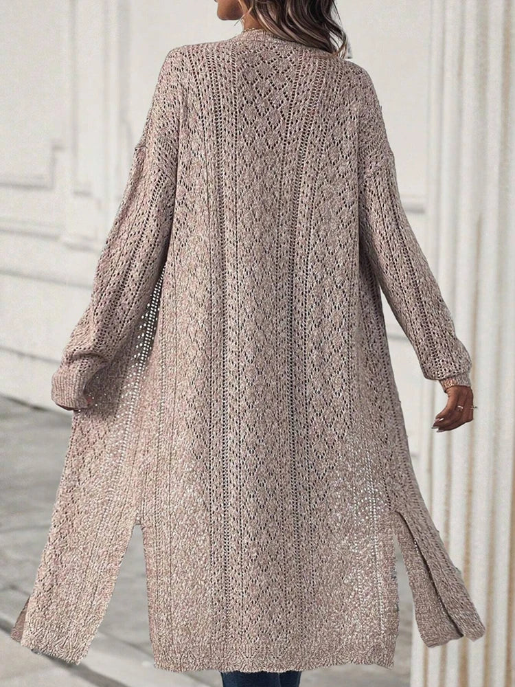 Florence - Women's Long Knitted Cardigan for Autumn with Boho Open Knit Design
