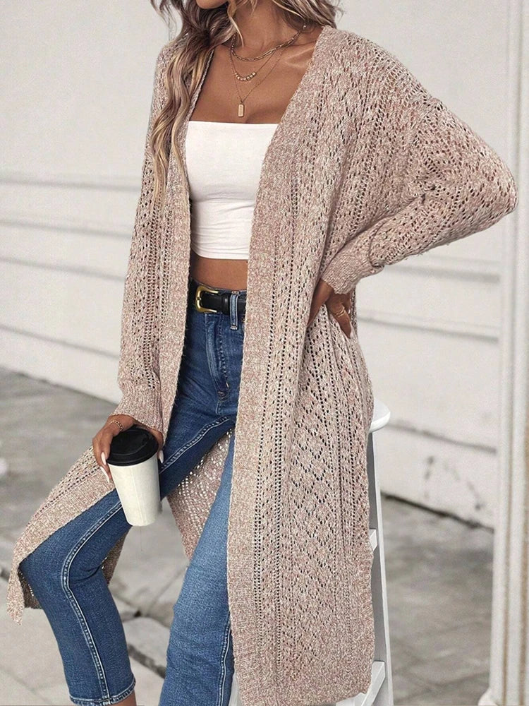 Florence - Women's Long Knitted Cardigan for Autumn with Boho Open Knit Design