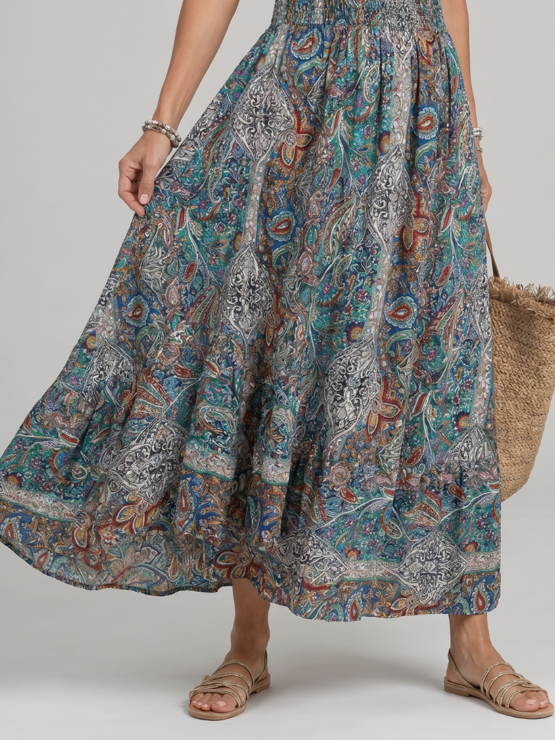 Freya - Boho Women's Summer Maxi Dress with Spaghetti Straps and V-Neck
