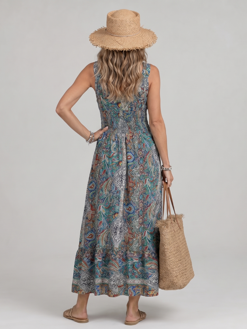 Freya - Boho Women's Summer Maxi Dress with Spaghetti Straps and V-Neck