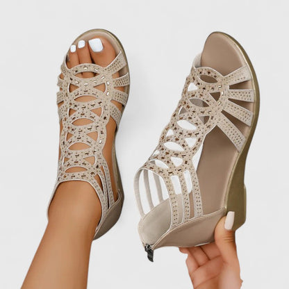 Freya - Elegant Women's Orthopedic Wedge Sandals with Embellished Cut-Out Design