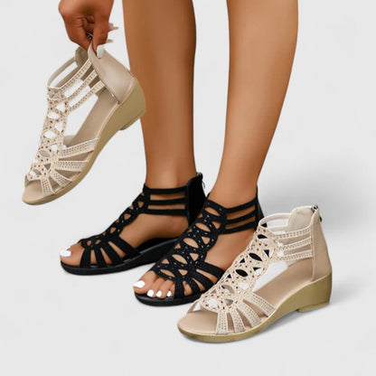 Freya - Elegant Women's Orthopedic Wedge Sandals with Embellished Cut-Out Design