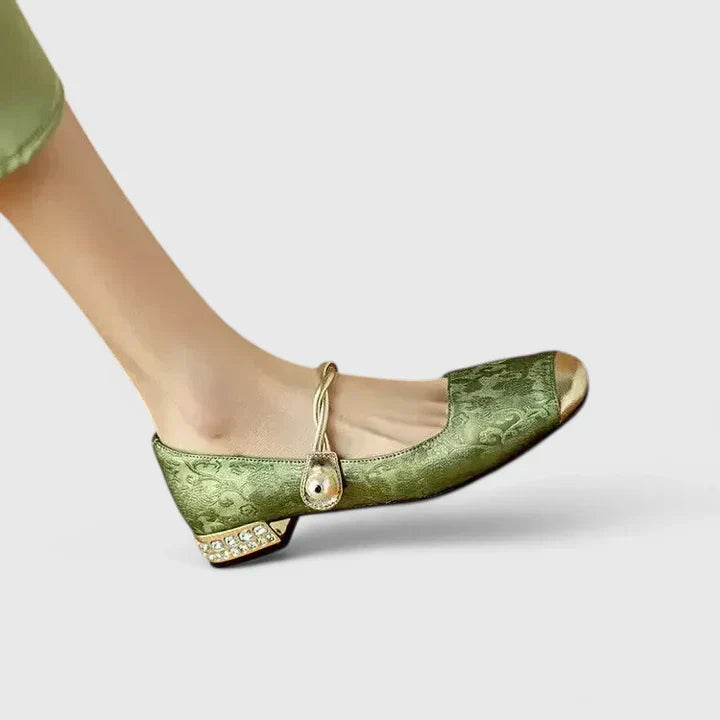 Genevieve - Vintage Women's Orthopedic Mary Janes with Square Toe and Pearl Ankle Tie