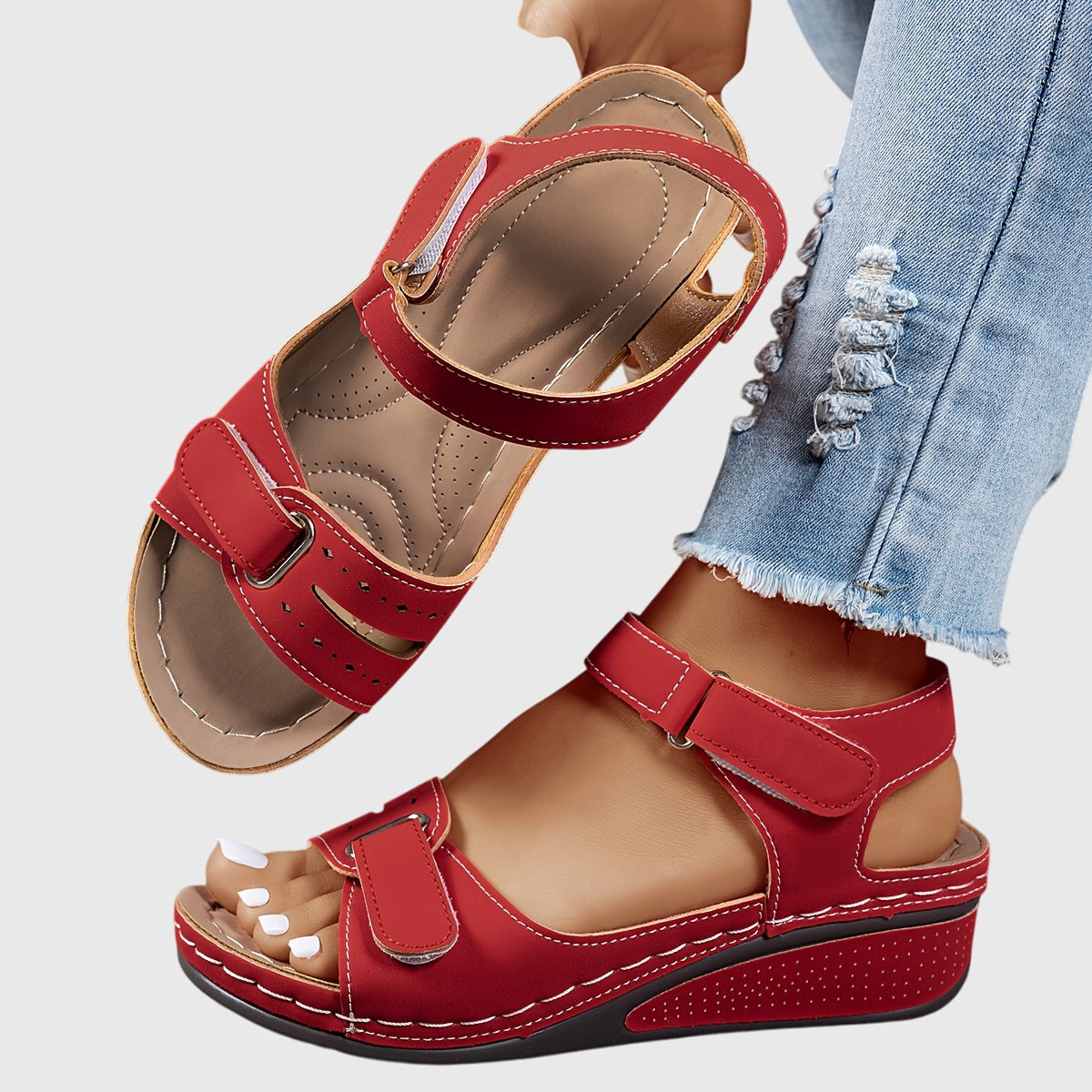 Grace - Casual Women's Orthopedic Wedge Sandals with Adjustable Hook and Loop Straps
