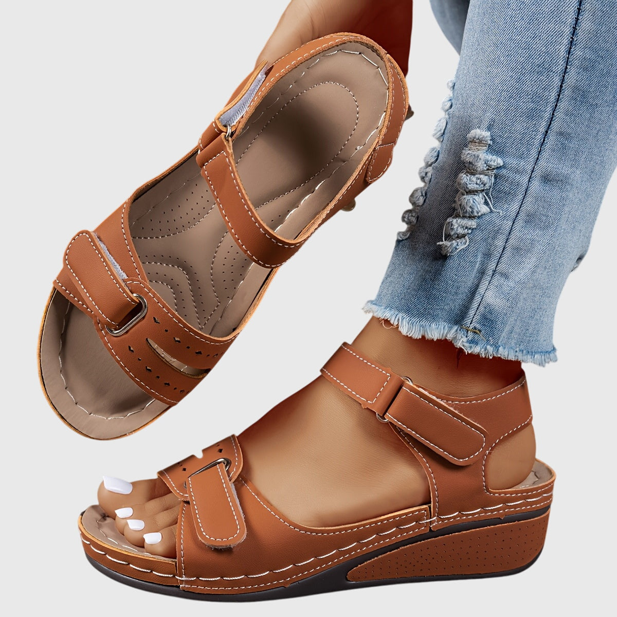 Grace - Casual Women's Orthopedic Wedge Sandals with Adjustable Hook and Loop Straps