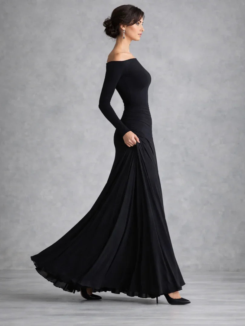 Grace - Elegant Women's Maxi Dress with Boat Neck and Long Sleeves