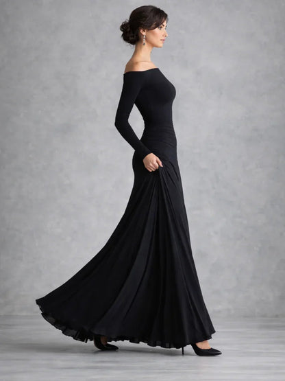 Grace - Elegant Women's Maxi Dress with Boat Neck and Long Sleeves