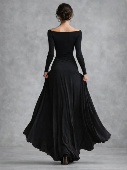 Grace - Elegant Women's Maxi Dress with Boat Neck and Long Sleeves