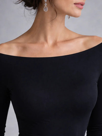 Grace - Elegant Women's Maxi Dress with Boat Neck and Long Sleeves
