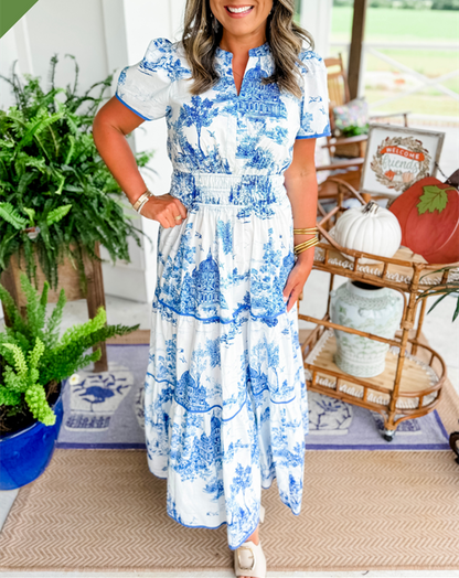 Grace - Elegant Women's Wedding Guest Maxi Dress with Smocked Waist and Tiered Skirt