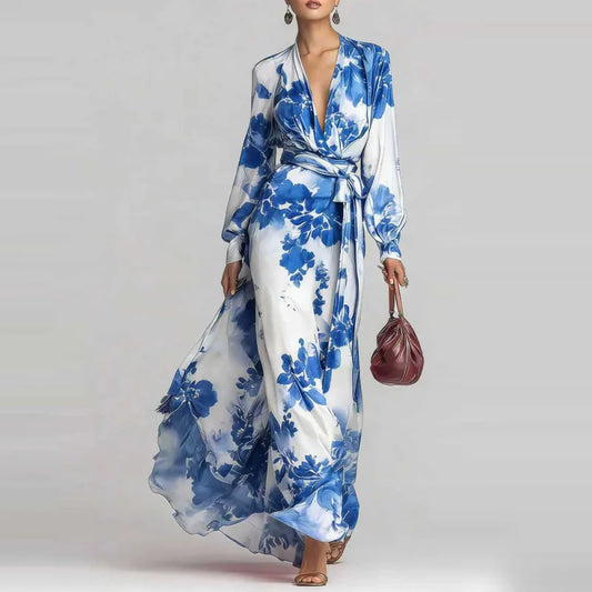 Grace - Elegant Women's Wedding Guest Maxi Dress with Wrap Front and Floral Print