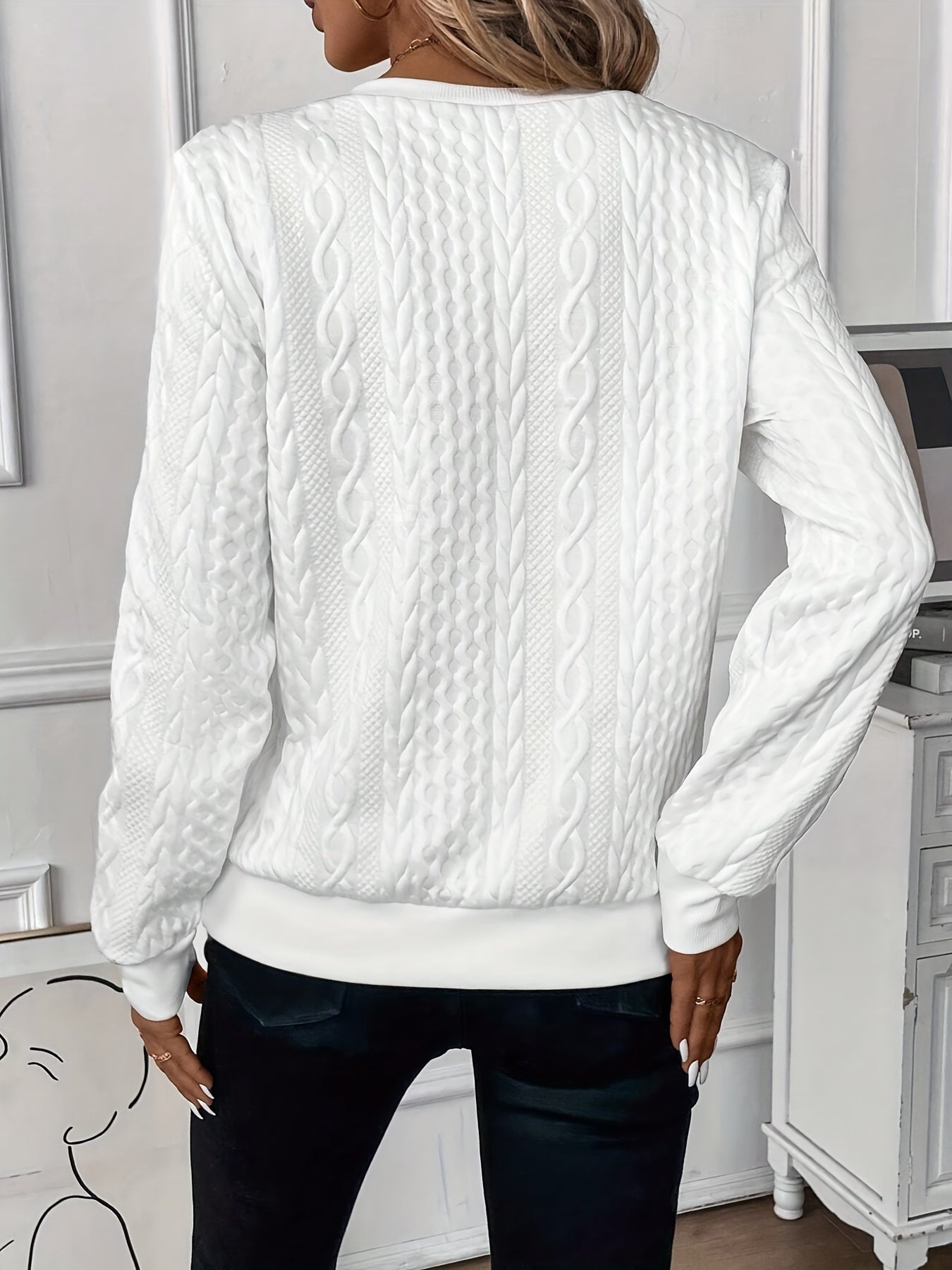 Grace - Women's Comfort Quarter Zip Pullover Knitted Style Cable Detail
