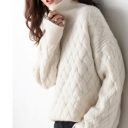 Grace - Women's Knitted Turtleneck Jumper with Comfort Cable Knit
