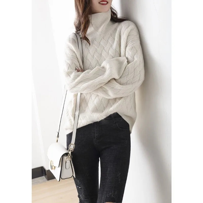Grace - Women's Knitted Turtleneck Jumper with Comfort Cable Knit