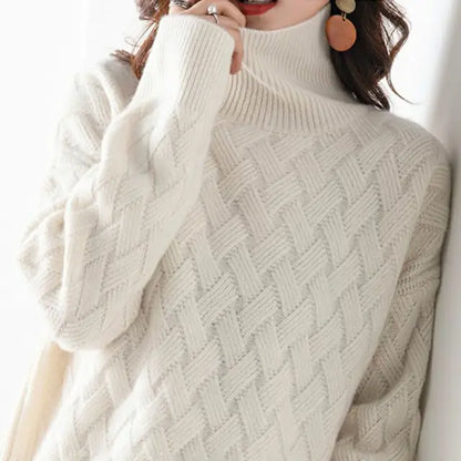 Grace - Women's Knitted Turtleneck Jumper with Comfort Cable Knit