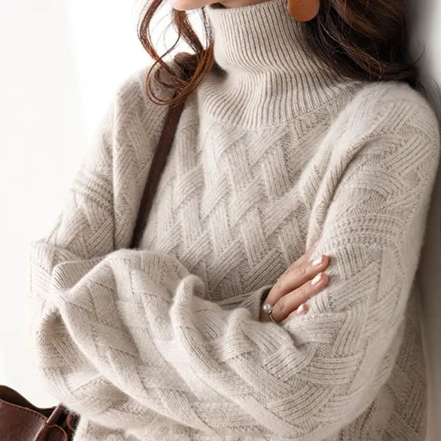 Grace - Women's Knitted Turtleneck Jumper with Comfort Cable Knit