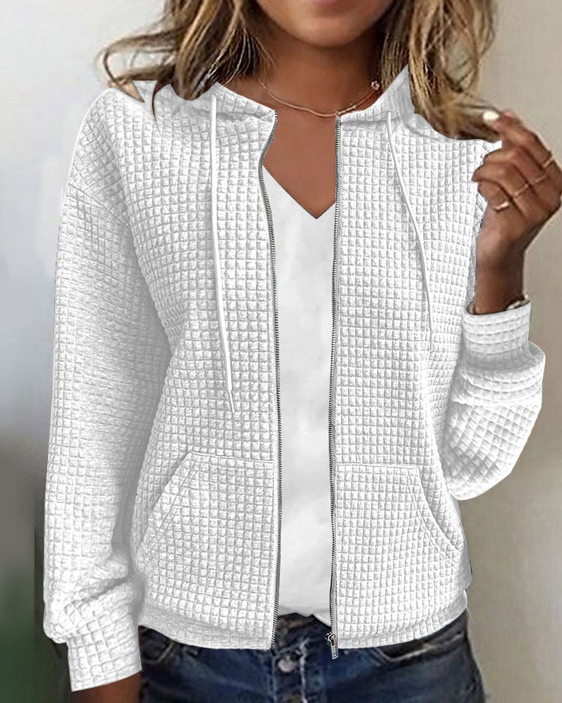 Grace - Women's Knitted Zip Through Hoodie with Waffle Texture for Autumn