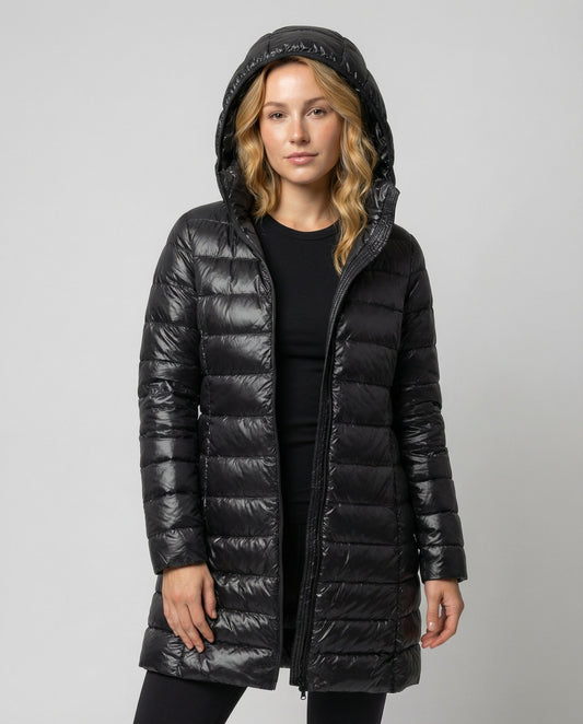 Grace - Women's Lightweight Long Puffer Jacket for Autumn with Hood