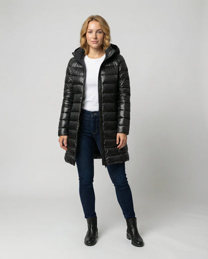 Grace - Women's Lightweight Long Puffer Jacket for Autumn with Hood