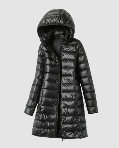 Grace - Women's Lightweight Long Puffer Jacket for Autumn with Hood