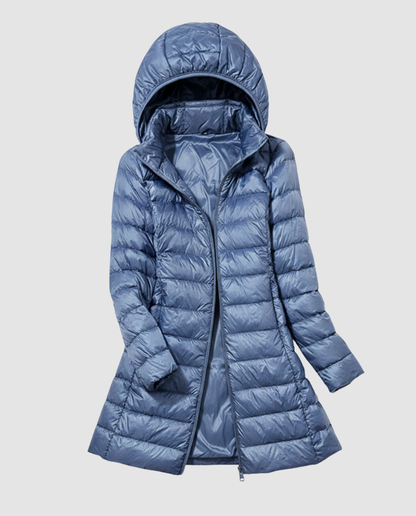 Grace - Women's Lightweight Long Puffer Jacket for Autumn with Hood