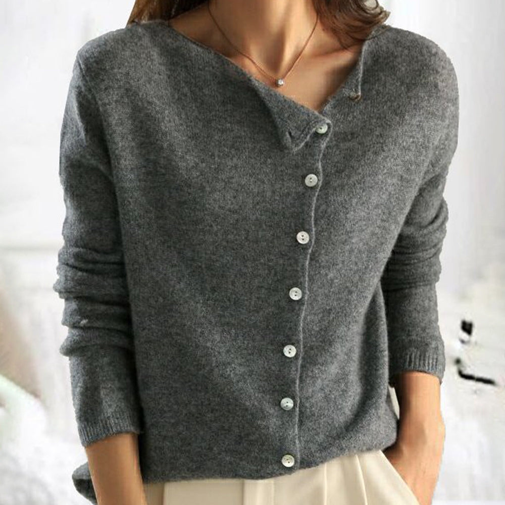 Grace - Women's Wool Style Cardigan for Autumn with Asymmetric Buttons