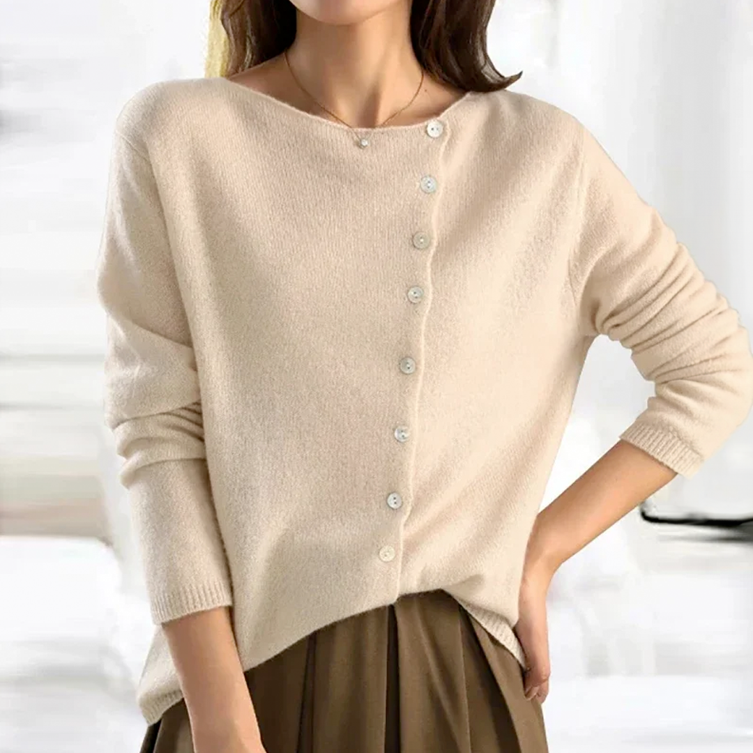 Grace - Women's Wool Style Cardigan for Autumn with Asymmetric Buttons