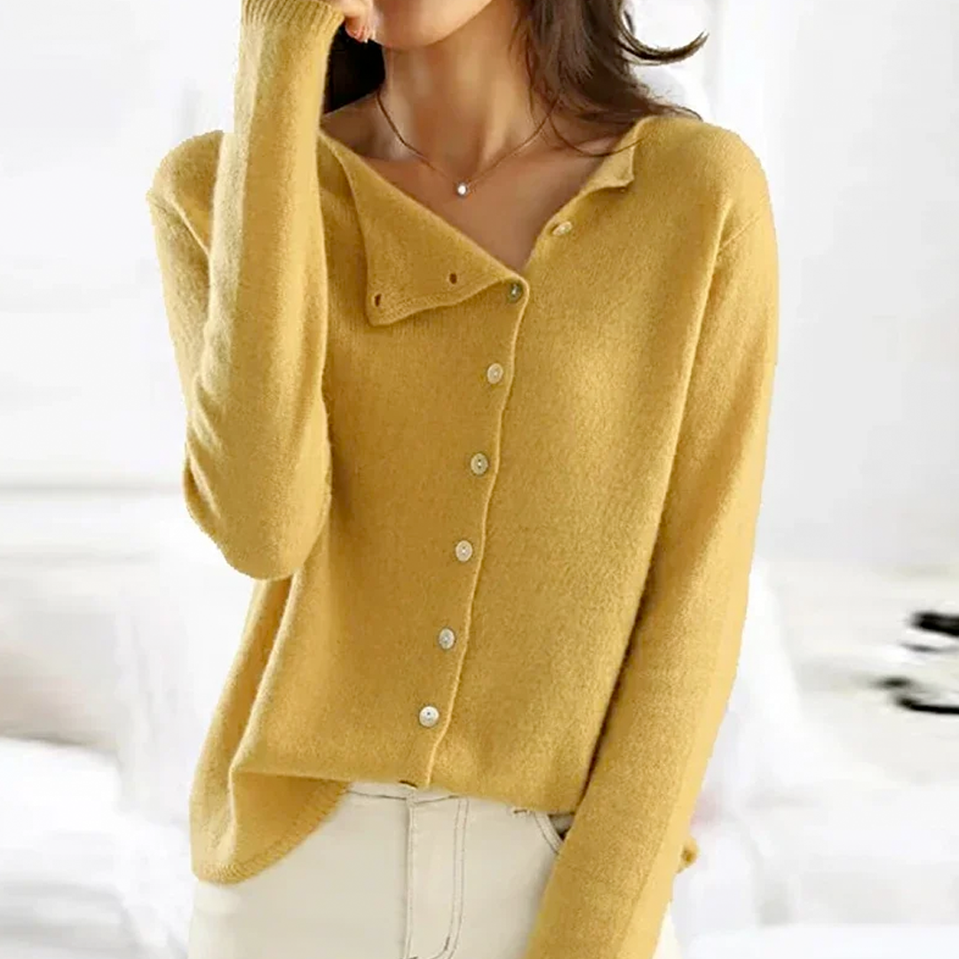 Grace - Women's Wool Style Cardigan for Autumn with Asymmetric Buttons