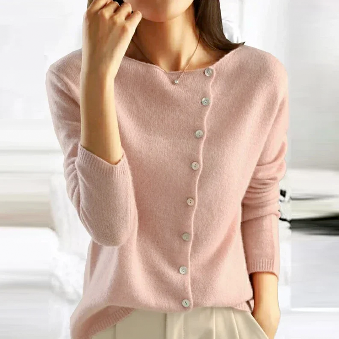 Grace - Women's Wool Style Cardigan for Autumn with Asymmetric Buttons