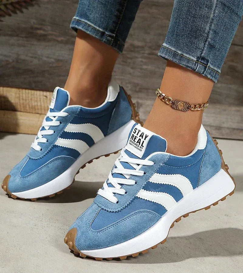 Hannah - Vintage Women's Trainers with Contrast Stripe Panel and Chunky Sole