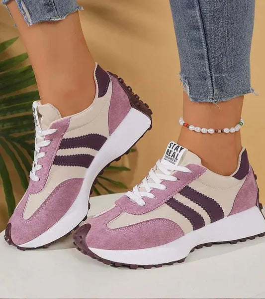Hannah - Vintage Women's Trainers with Contrast Stripe Panel and Chunky Sole