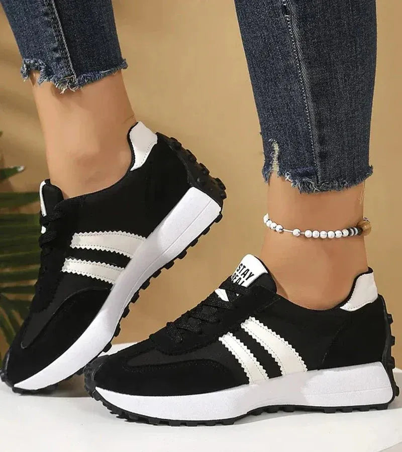 Hannah - Vintage Women's Trainers with Contrast Stripe Panel and Chunky Sole