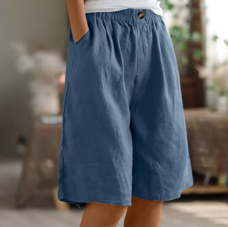 Hannah - Casual Women's Linen Shorts with Pleated Front and Elastic Waist
